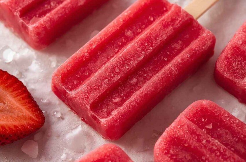 High Protein Strawberry Popsicles