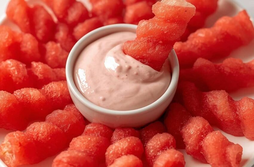 Watermelon Fries with Strawberry Yogurt Dip