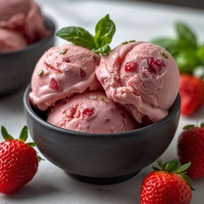 Roasted Strawberries & Lime Basil Ice Cream