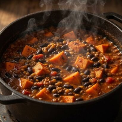 Sweet Potato Black Bean Lentil Chili