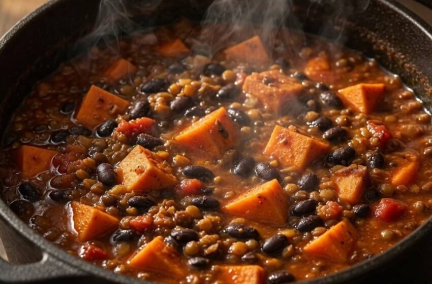 Sweet Potato Black Bean Lentil Chili