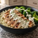 High-Protein Diabetic-Friendly Grilled Chicken & Broccoli Power Bowls with Creamy Garlic Yogurt Sauce