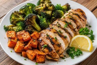 Thumbnail for High-Protein Diabetic-Friendly Grilled Chicken with Roasted Broccoli & Sweet Potatoes