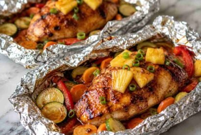 Thumbnail for Teriyaki Chicken and Pineapple Foil Packets (Diabetic-Friendly High-Protein Recipe)