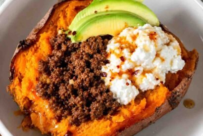 Thumbnail for Hot Stuffed Sweet Potatoes with Ground Beef, Cottage Cheese & Avocado
