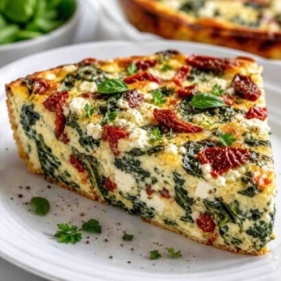 Spinach, Sun-Dried Tomato & Feta Crustless Quiche