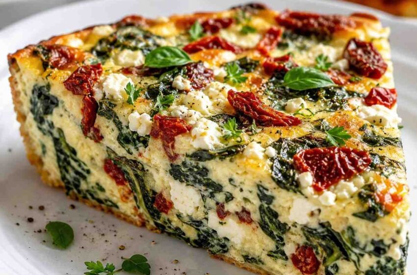 Spinach, Sun-Dried Tomato & Feta Crustless Quiche