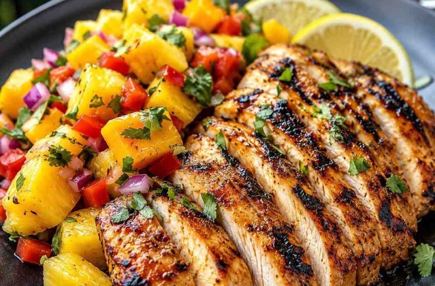 Lemon Ginger Chicken with Pineapple Mango Salsa