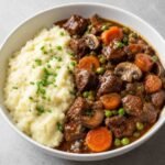 High-Protein Beef Stew with Creamy Mashed Cauliflower & Potatoes