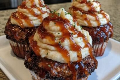 Thumbnail for Smoky Bourbon BBQ Bacon-Wrapped Meatloaf Cupcakes with Cauliflower Mash Frosting