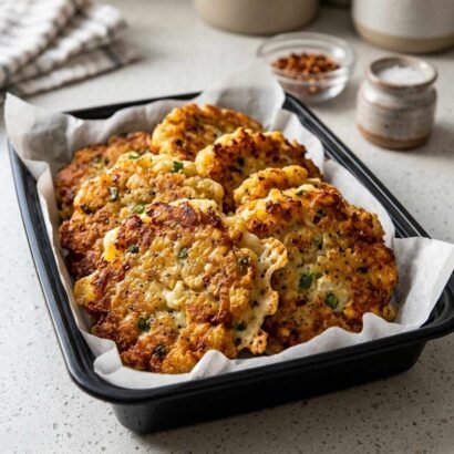 Low Carb Spicy Cheesy Cauliflower Hash Browns