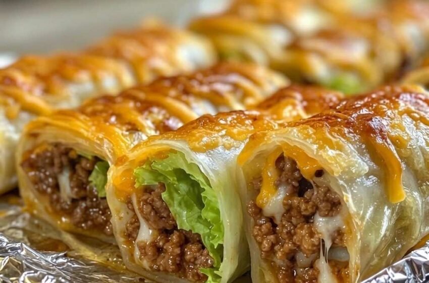 Low Carb Baked Big Mac Rice Paper Rolls