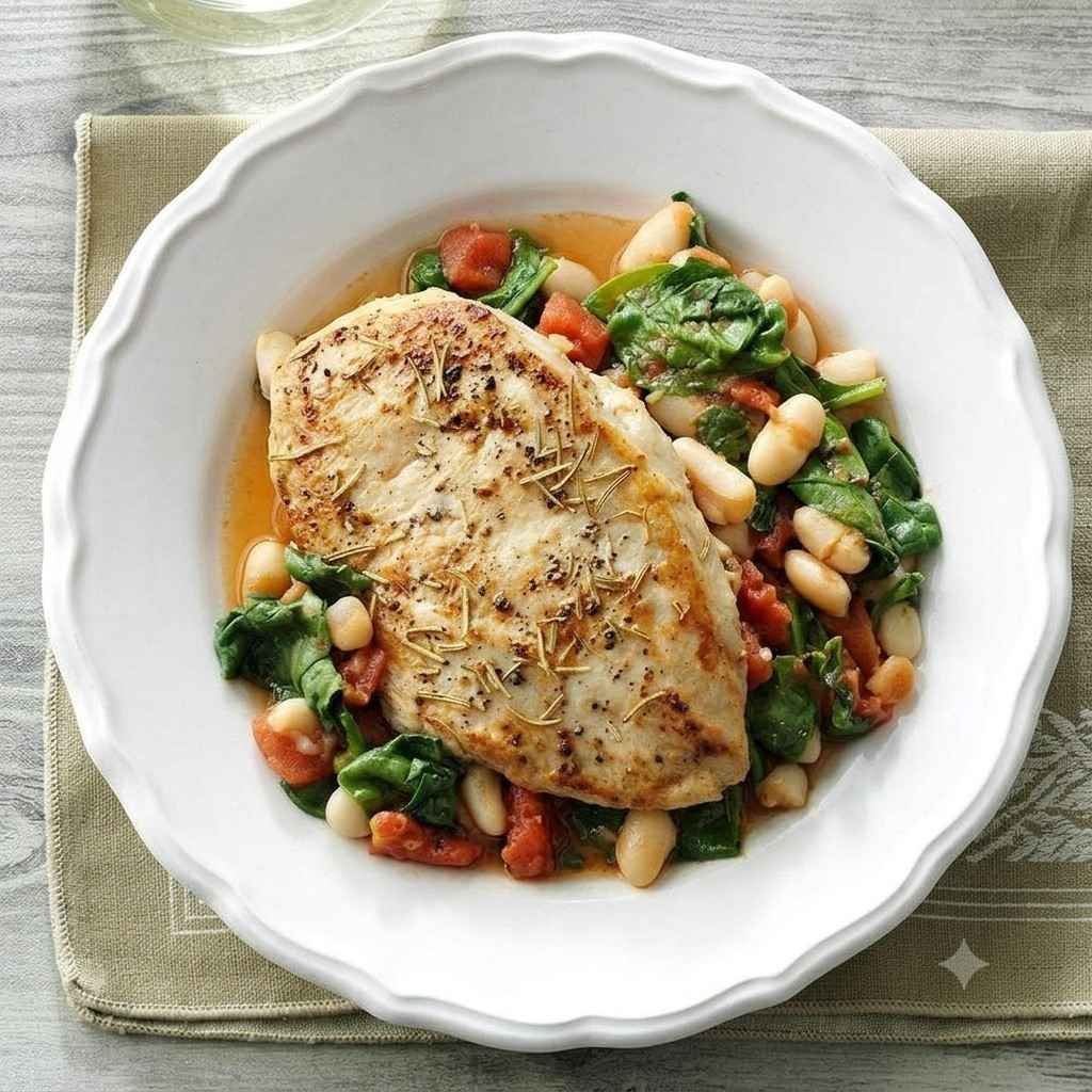 Rosemary Chicken with Spinach & Beans