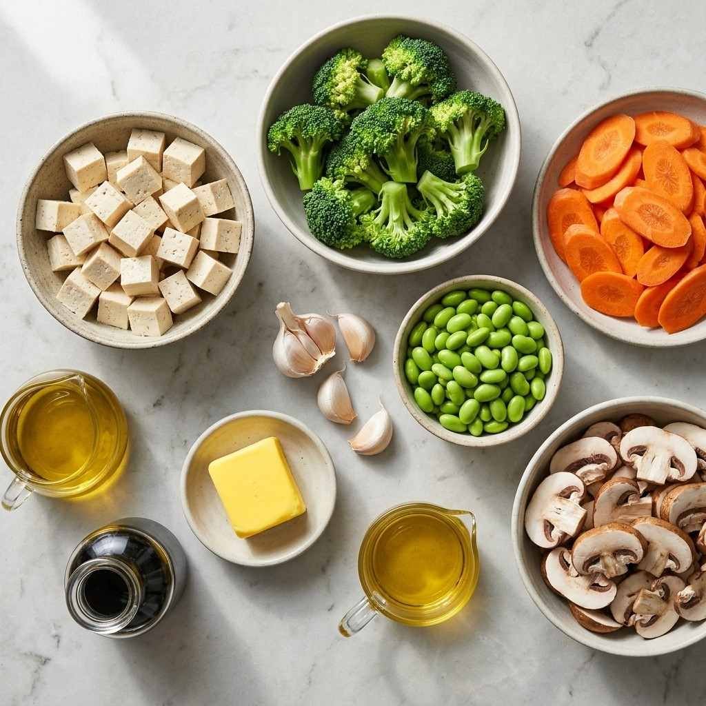A colorful skillet full of crisp vegetables, golden tofu, and fragrant garlic butter makes this Garlic Butter High-Protein Vegetable Stir-Fry an easy meal for busy days. Broccoli, carrots, mushrooms, and protein-rich tofu are cooked quickly so the vegetables stay tender-crisp while the garlic butter sauce coats every bite. A splash of reduced-sodium soy sauce adds savory depth without requiring a heavy sauce or a large amount of added sugar.