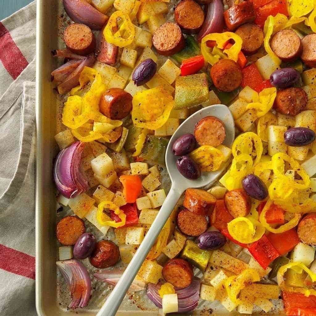 Spicy Roasted Sausage, Potatoes and Peppers